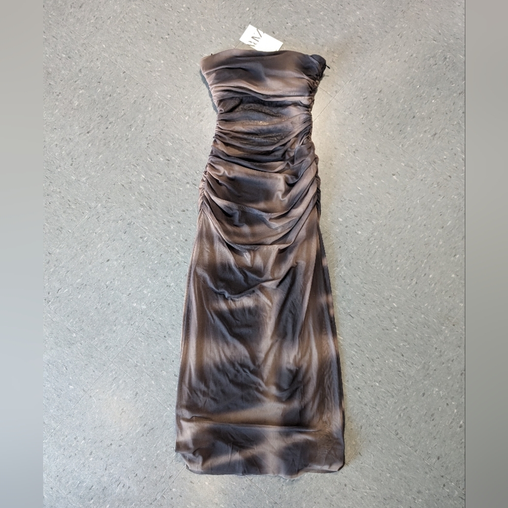 Zara Strapless Brown Ruched Dress NWT Size Medium